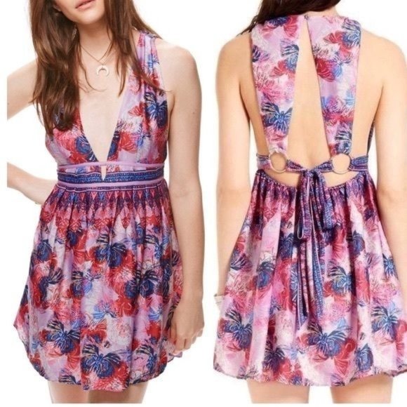 FREE PEOPLE Butterfly Daydream Fit and Flare Mini Dress Size Large - Picture 1 of 11